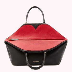 Lulu Guinness Large Valentina Black Pebbled Leather Satchel Handbag - NWOT
